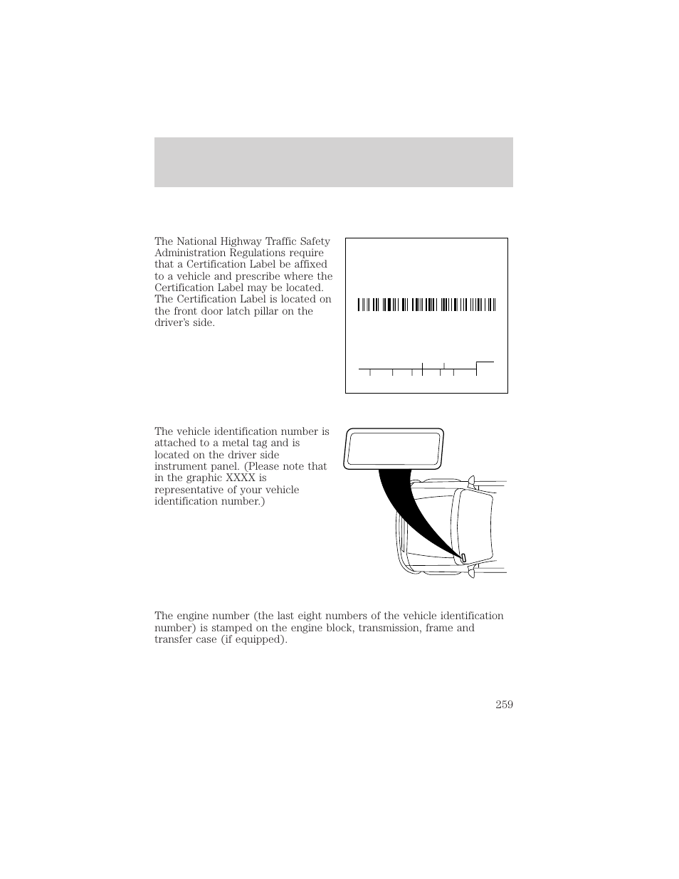 Capacities and specifications | FORD 2000 Windstar User Manual | Page 259 / 280