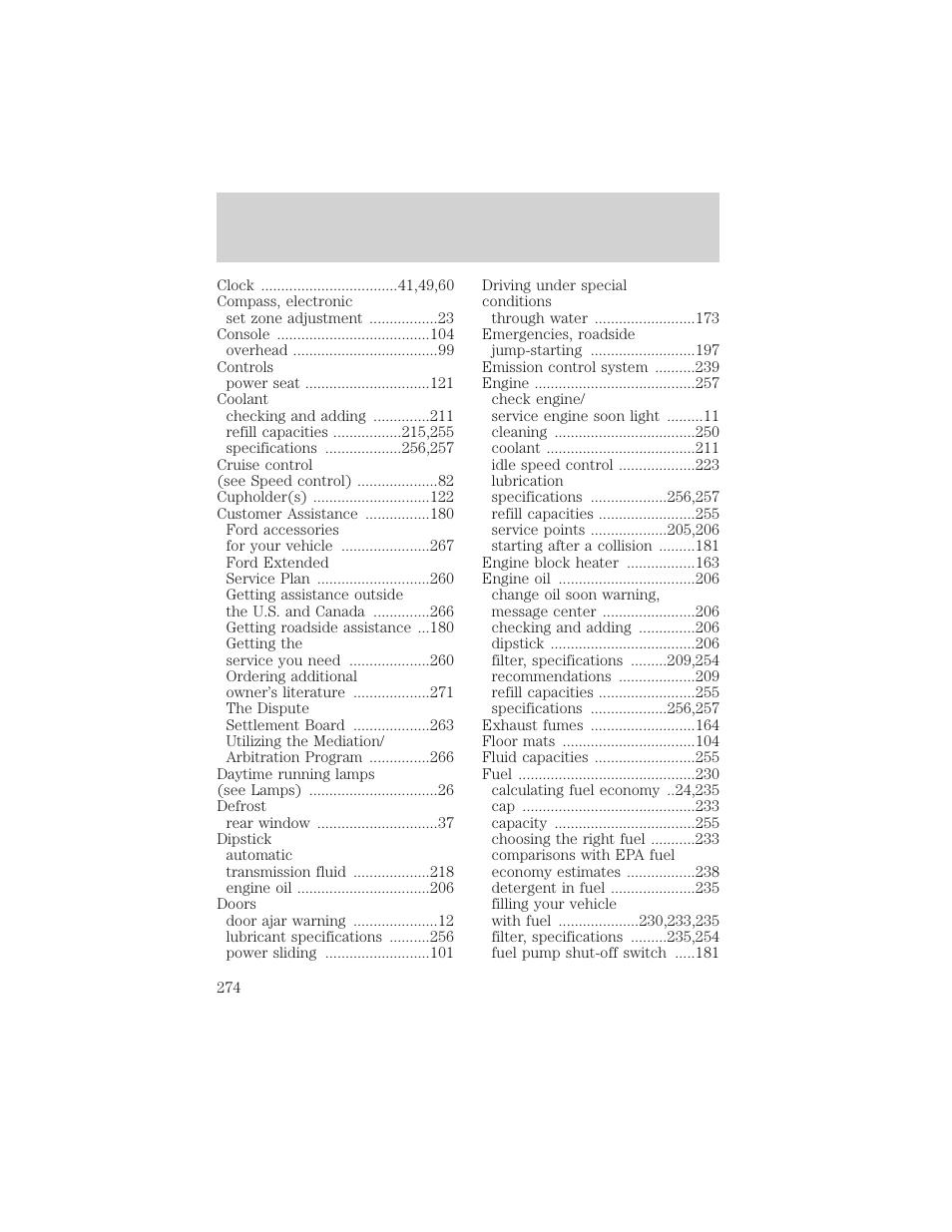 Index | FORD 2000 Windstar User Manual | Page 274 / 280