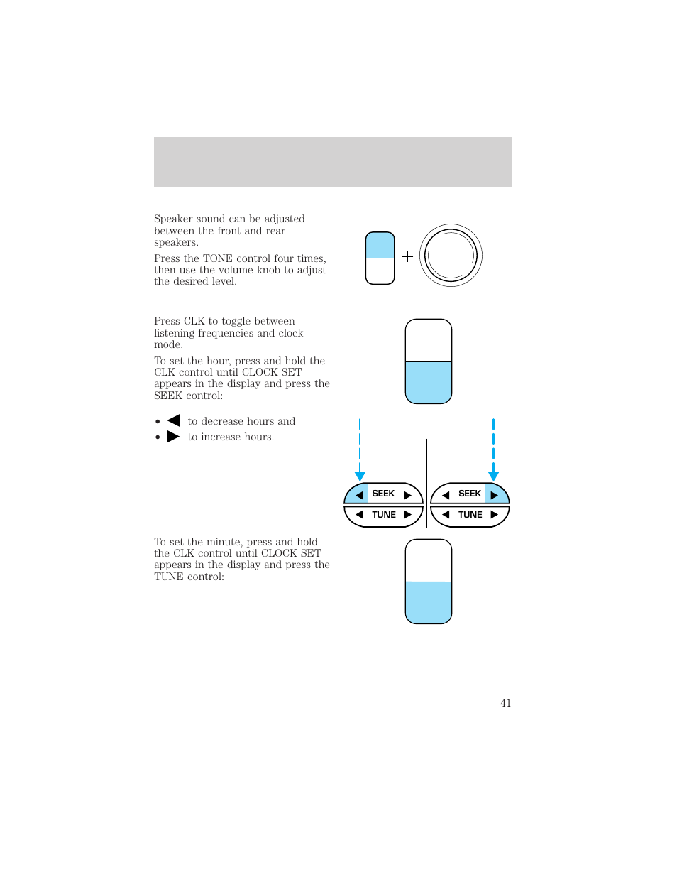 Tone clk, Controls and features | FORD 2000 Windstar User Manual | Page 41 / 280