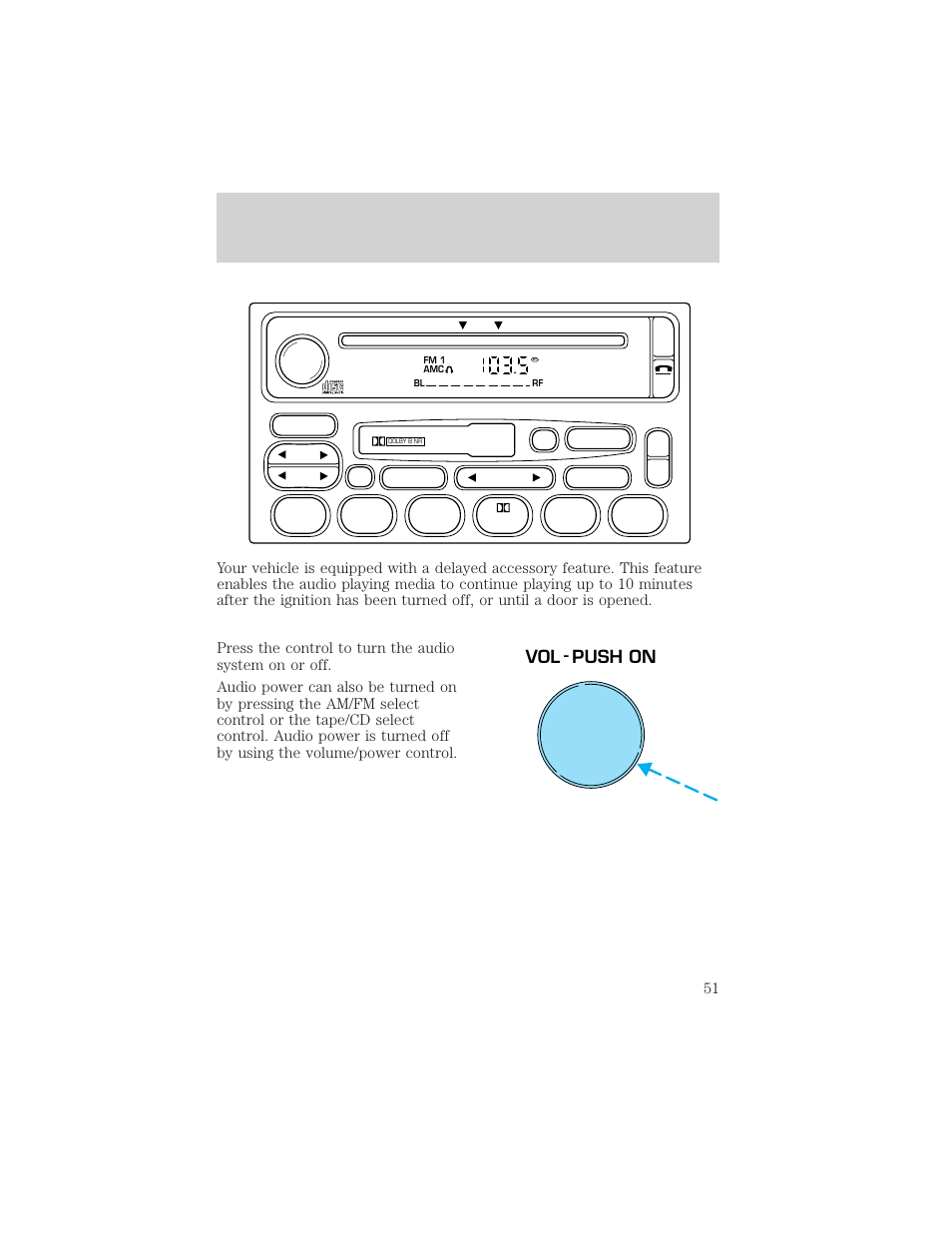 Controls and features, Vol - push on | FORD 2000 Windstar User Manual | Page 51 / 280