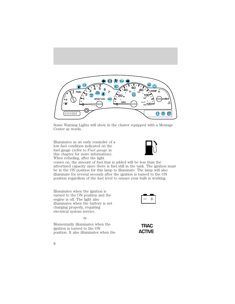 Instrumentation, Trac active | FORD 2000 Windstar User Manual | Page 8 / 280