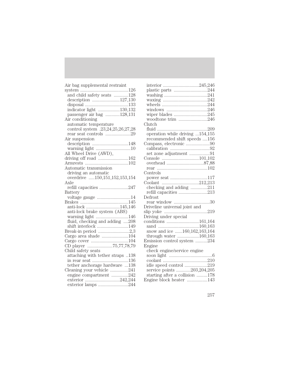 Index | FORD 1999 Explorer User Manual | Page 257 / 264