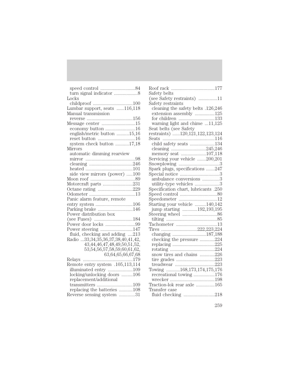 Index | FORD 1999 Explorer User Manual | Page 259 / 264