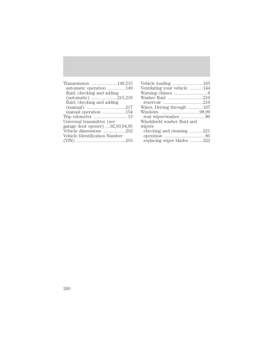 Index | FORD 1999 Explorer User Manual | Page 260 / 264