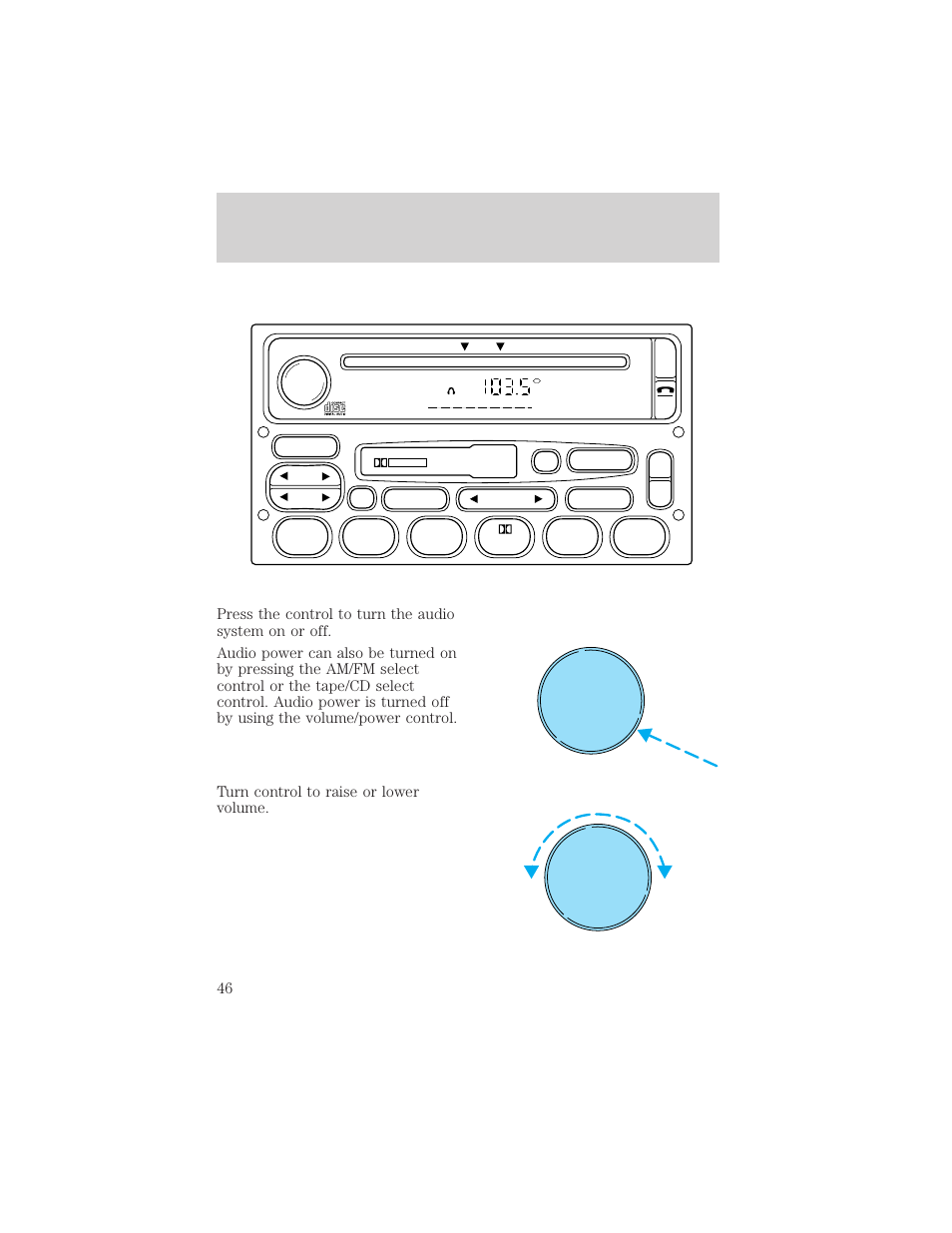 Controls and features, Vol - push on | FORD 1999 Explorer User Manual | Page 46 / 264