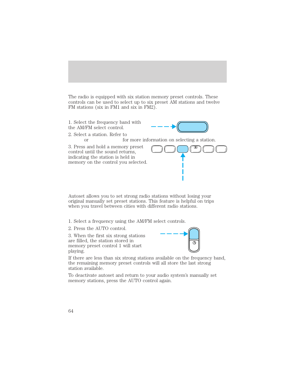 Controls and features, Am fm | FORD 1999 Explorer User Manual | Page 64 / 264