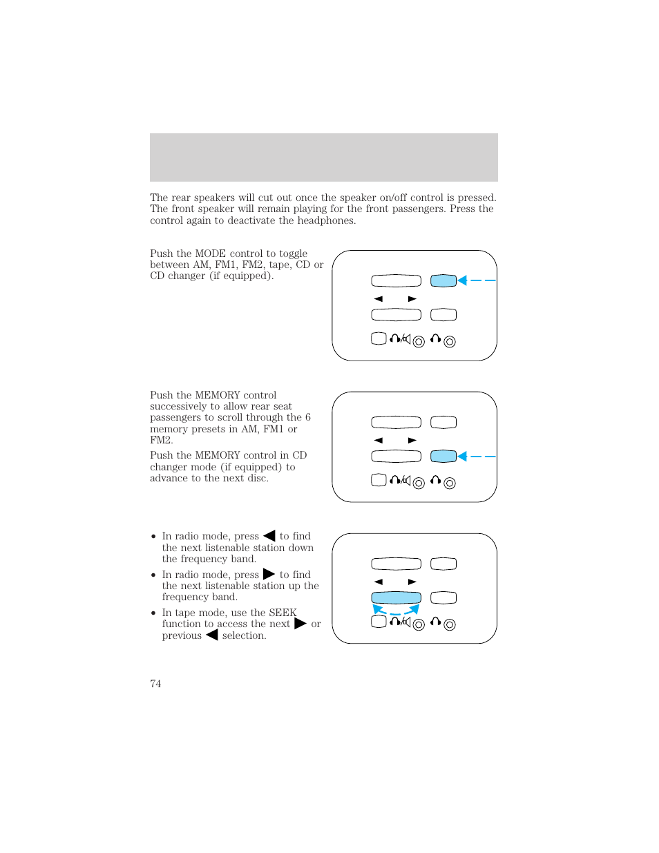 Controls and features | FORD 1999 Explorer User Manual | Page 74 / 264