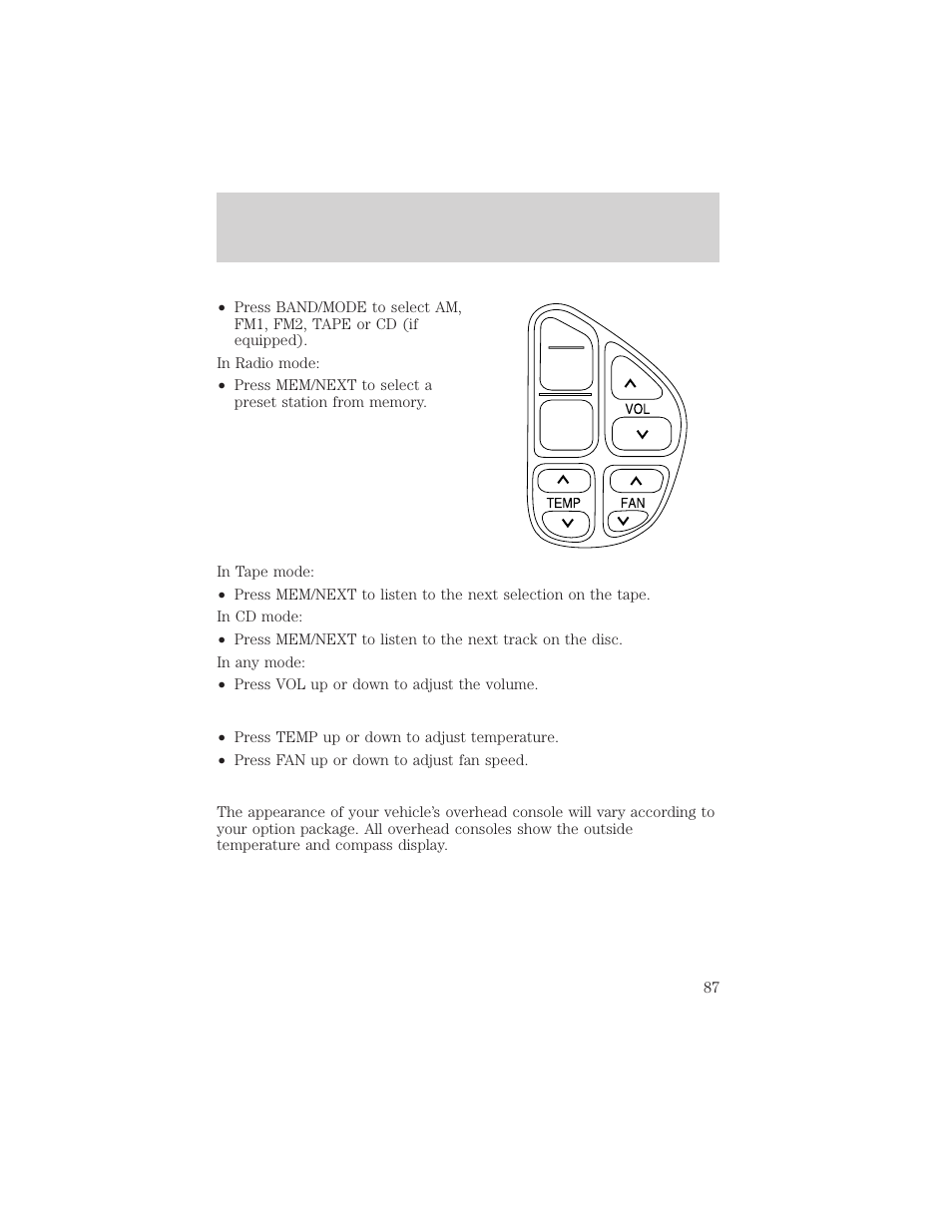 Controls and features | FORD 1999 Explorer User Manual | Page 87 / 264