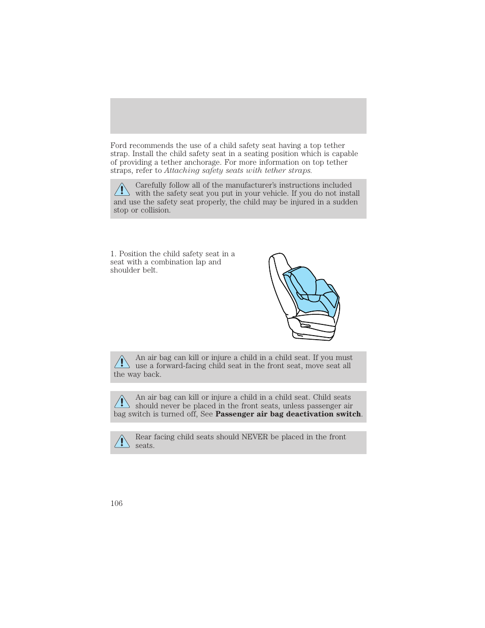 Seating and safety restraints | FORD 1999 F-550 v.1 User Manual | Page 106 / 240