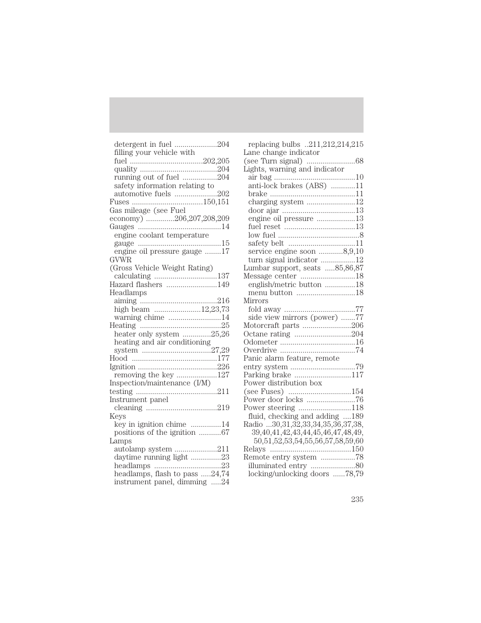 Index | FORD 1999 F-550 v.1 User Manual | Page 235 / 240