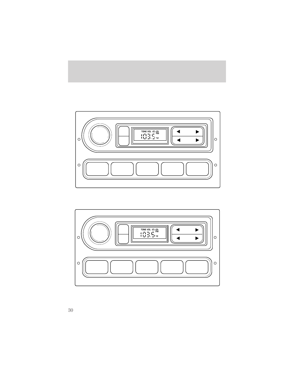 Controls and features, 12 3 4 am/fm | FORD 1999 F-550 v.1 User Manual | Page 30 / 240