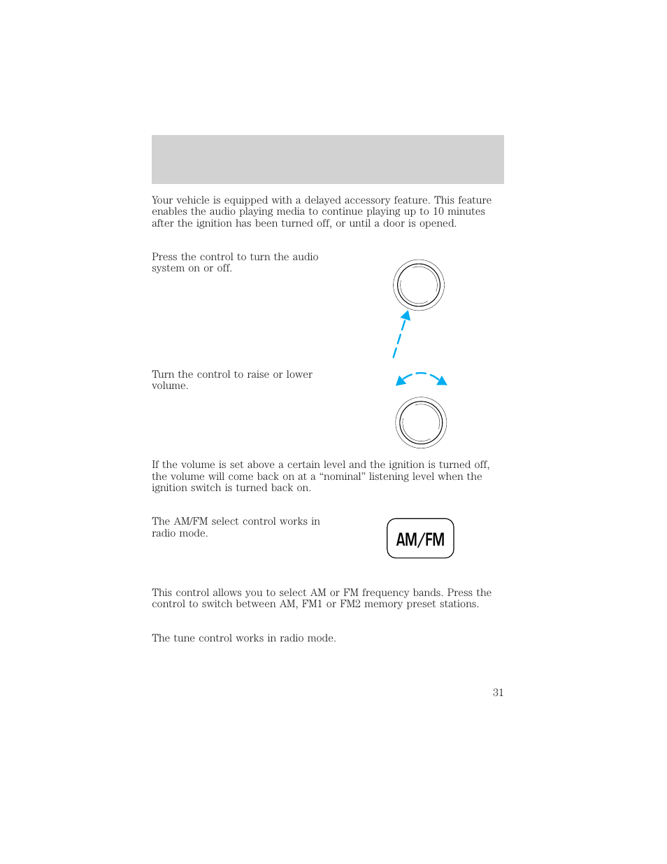 Am/fm, Controls and features | FORD 1999 F-550 v.1 User Manual | Page 31 / 240