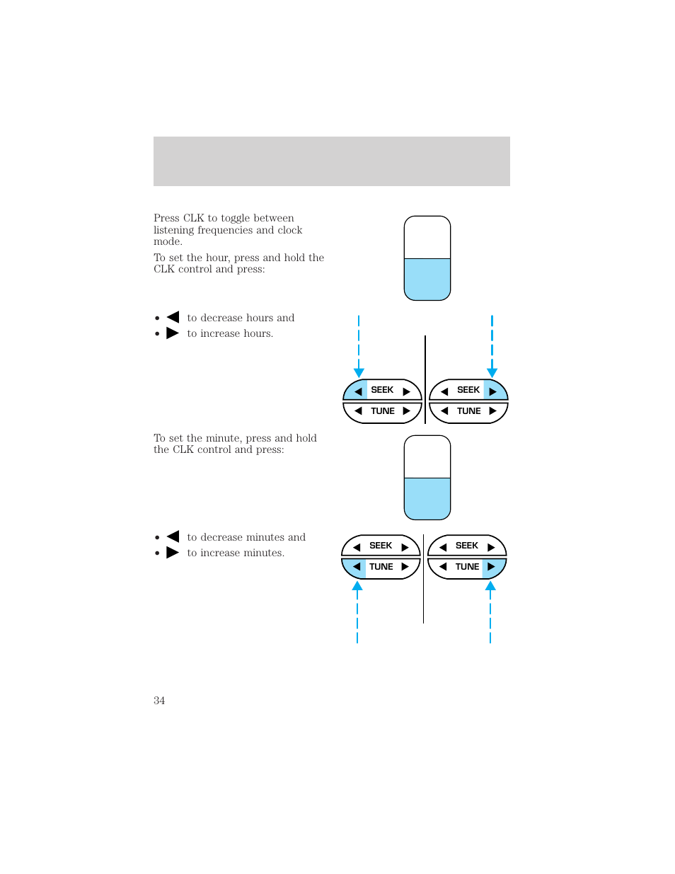 Tone clk, Controls and features | FORD 1999 F-550 v.1 User Manual | Page 34 / 240