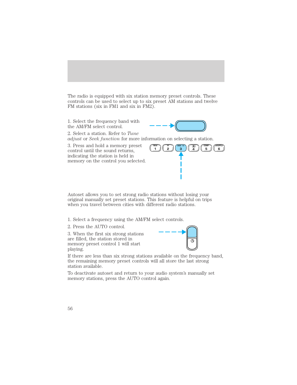 Controls and features, Am fm | FORD 1999 F-550 v.1 User Manual | Page 56 / 240