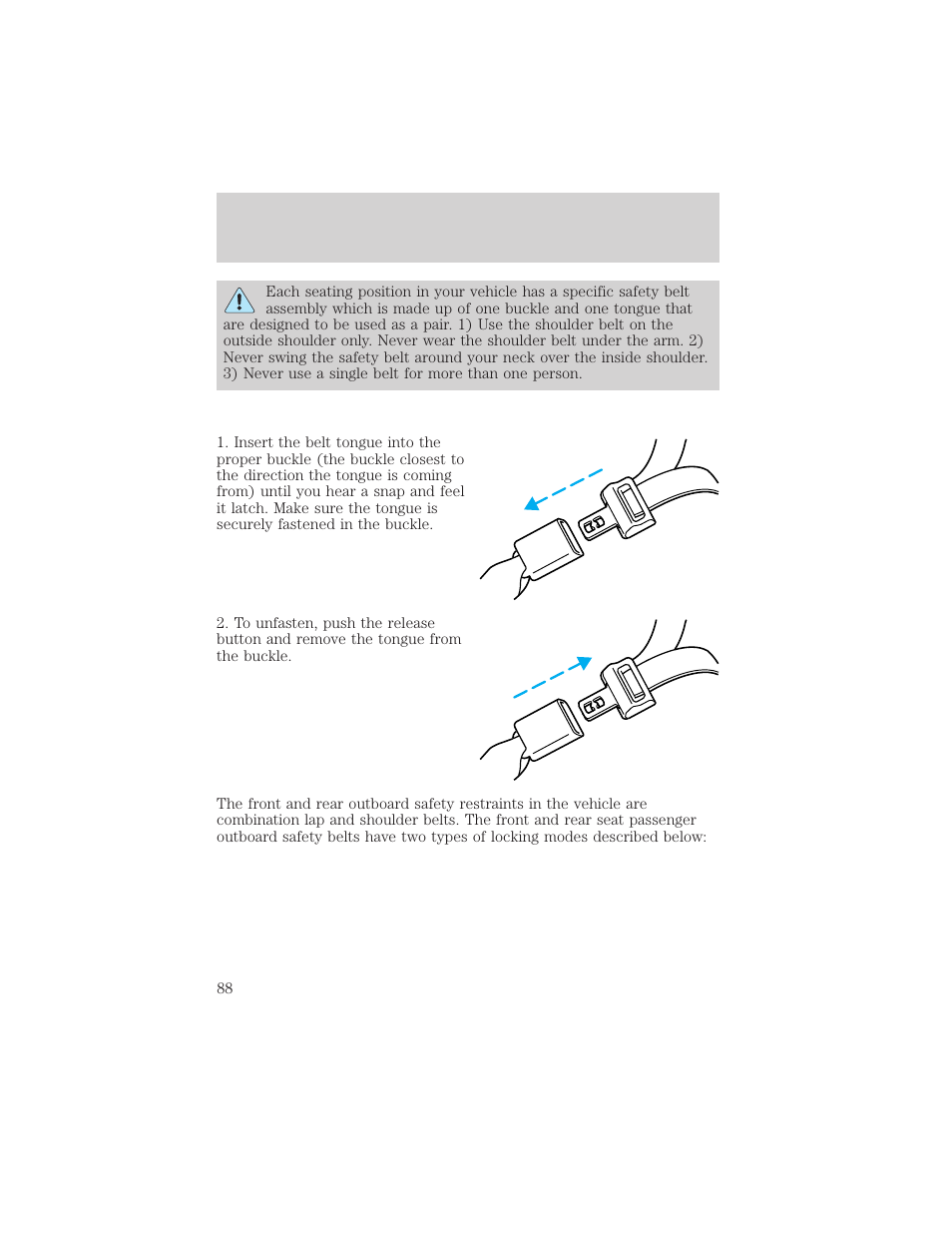 Seating and safety restraints | FORD 1999 F-550 v.1 User Manual | Page 88 / 240