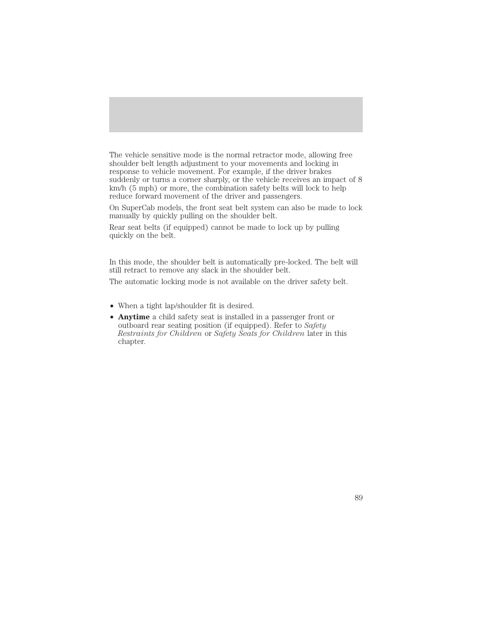 Seating and safety restraints | FORD 1999 F-550 v.1 User Manual | Page 89 / 240