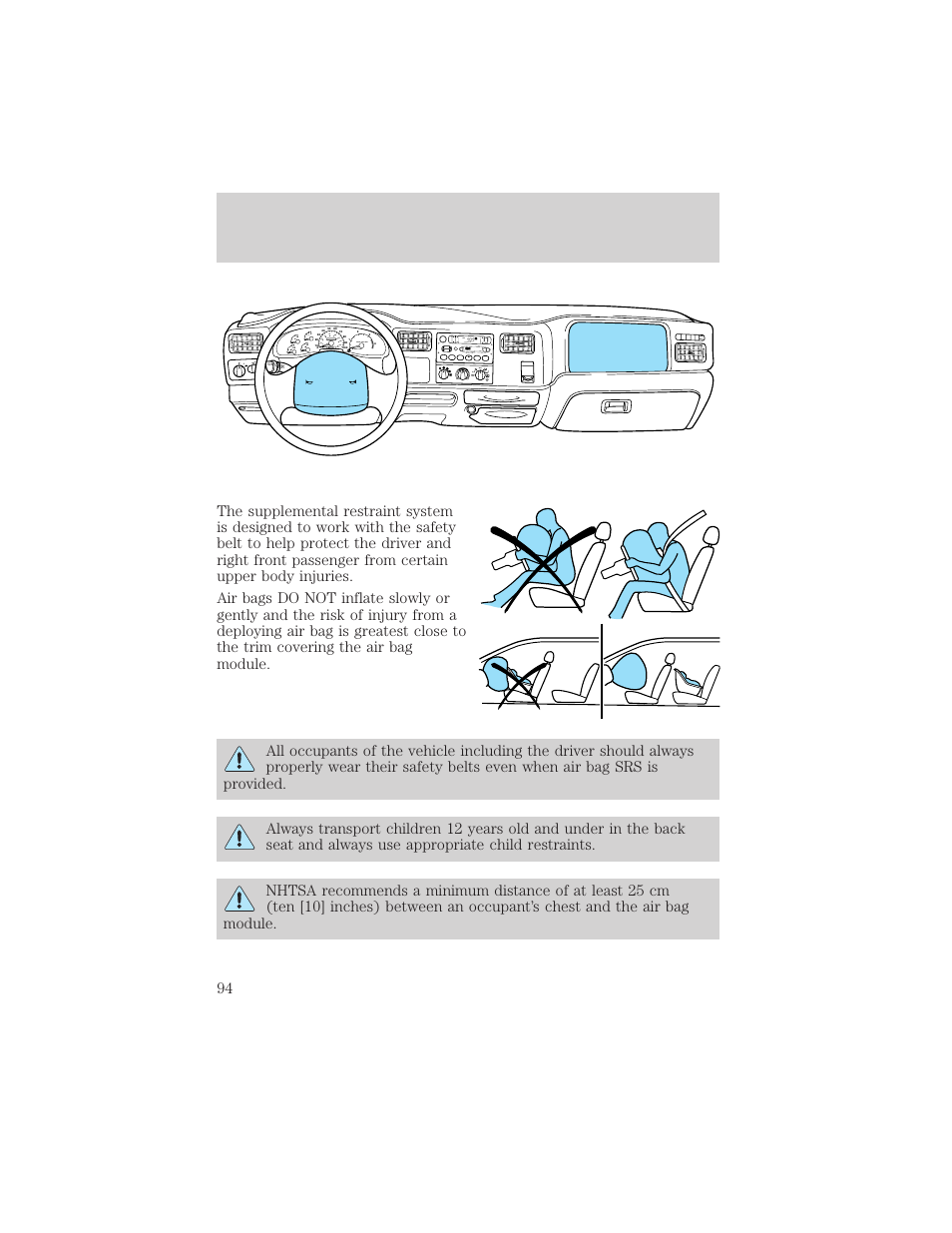 Seating and safety restraints, Dolby b nr, A/c max a/c off | Panel dim | FORD 1999 F-550 v.1 User Manual | Page 94 / 240