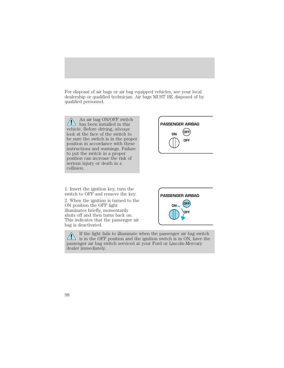 Seating and safety restraints | FORD 1999 F-550 v.1 User Manual | Page 98 / 240