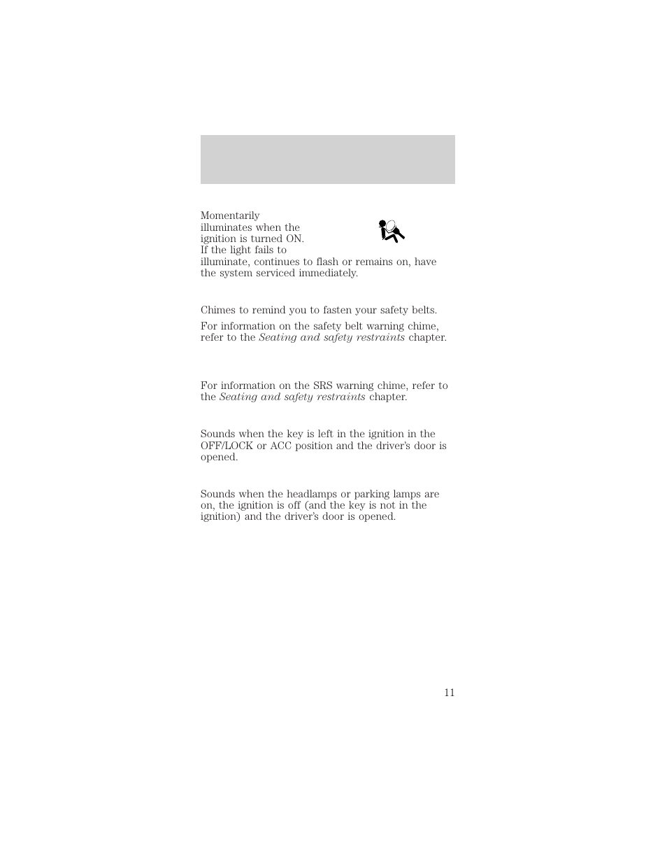 Instrumentation | FORD 1999 Taurus User Manual | Page 11 / 224