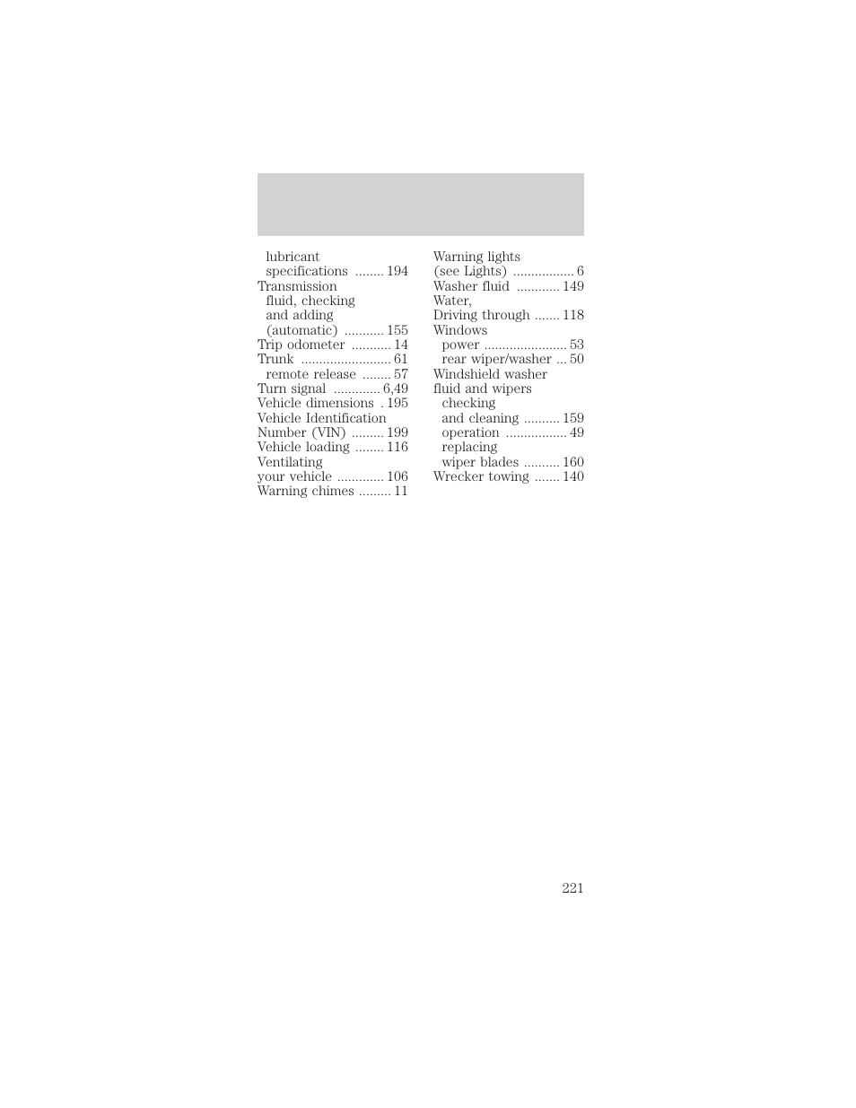 Index | FORD 1999 Taurus User Manual | Page 221 / 224