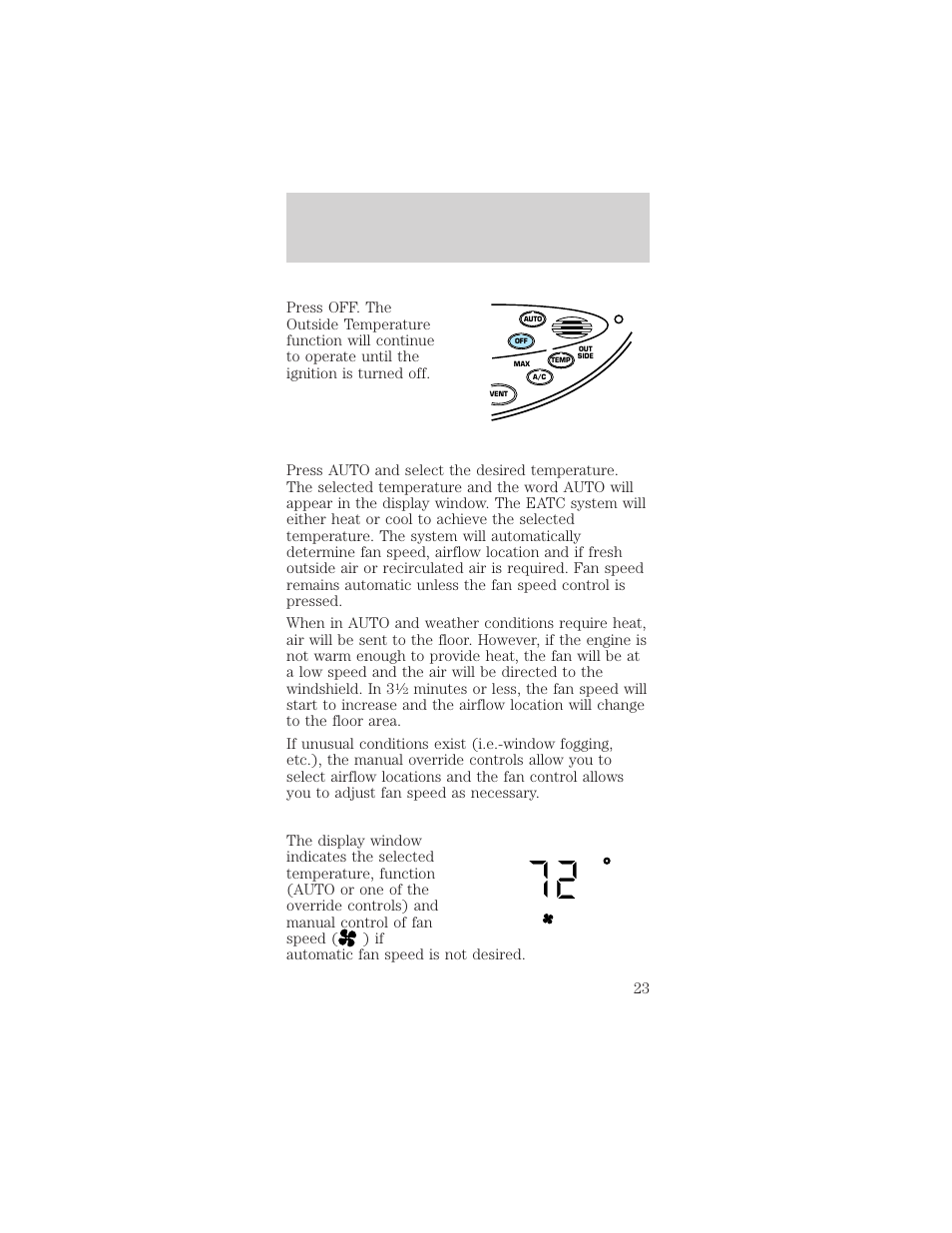 Controls and features, Auto fan | FORD 1999 Taurus User Manual | Page 23 / 224