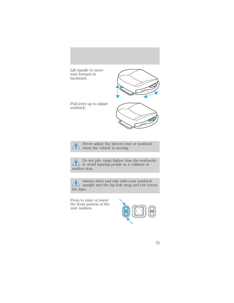 Seating and safety restraints | FORD 1999 Taurus User Manual | Page 75 / 224