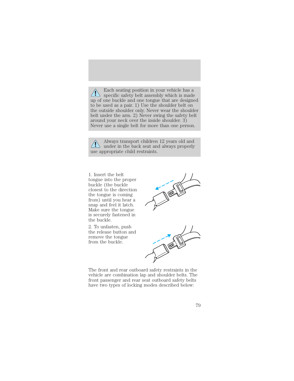 Seating and safety restraints | FORD 1999 Taurus User Manual | Page 79 / 224