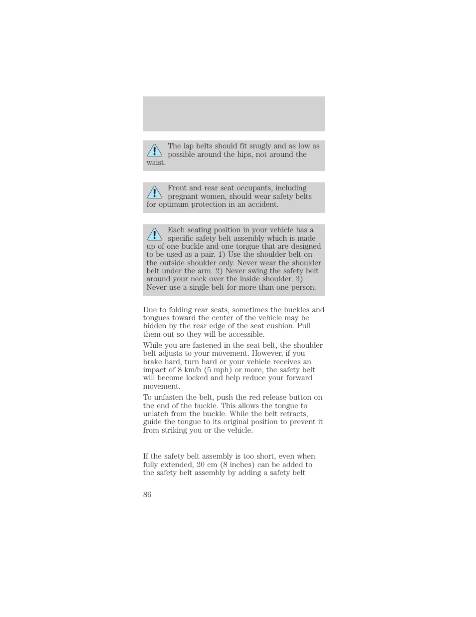 Seating and safety restraints | FORD 1999 Taurus User Manual | Page 86 / 224