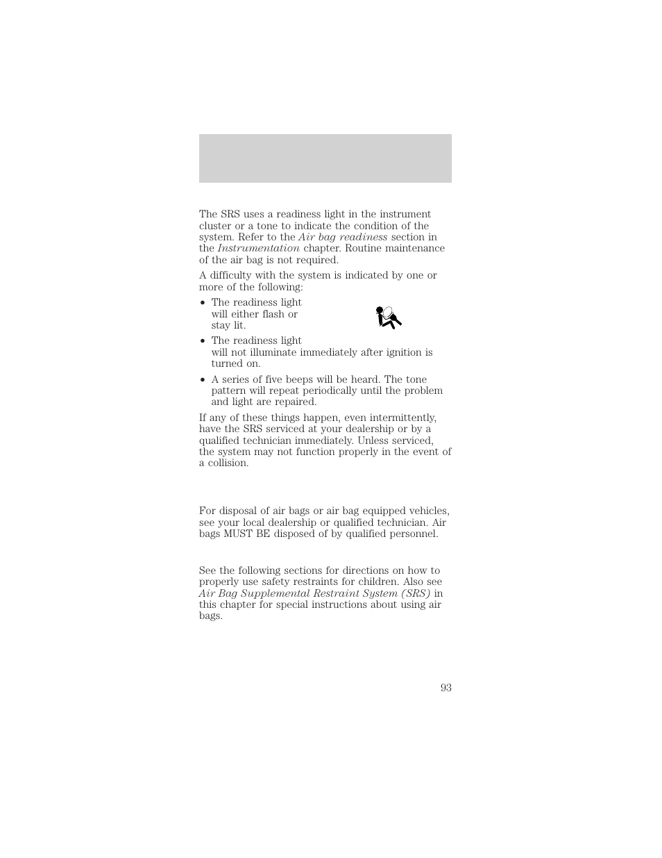 Seating and safety restraints | FORD 1999 Taurus User Manual | Page 93 / 224