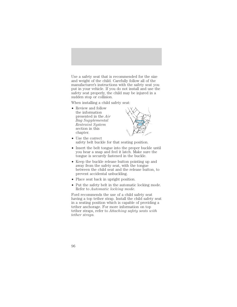 Seating and safety restraints | FORD 1999 Taurus User Manual | Page 96 / 224