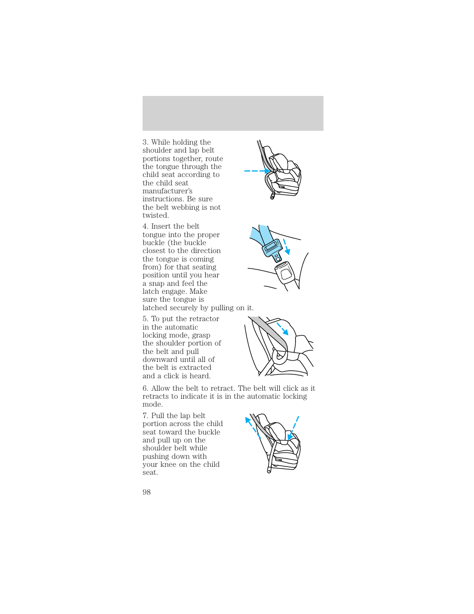 Seating and safety restraints | FORD 1999 Taurus User Manual | Page 98 / 224