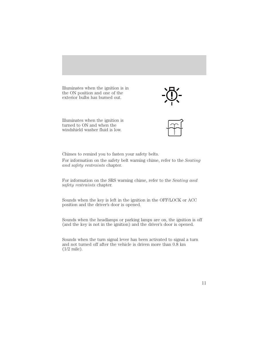 Instrumentation | FORD 1999 Windstar User Manual | Page 11 / 248