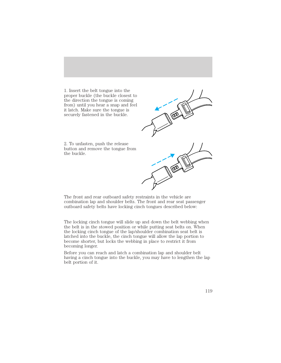 Seating and safety restraints | FORD 1999 Windstar User Manual | Page 119 / 248