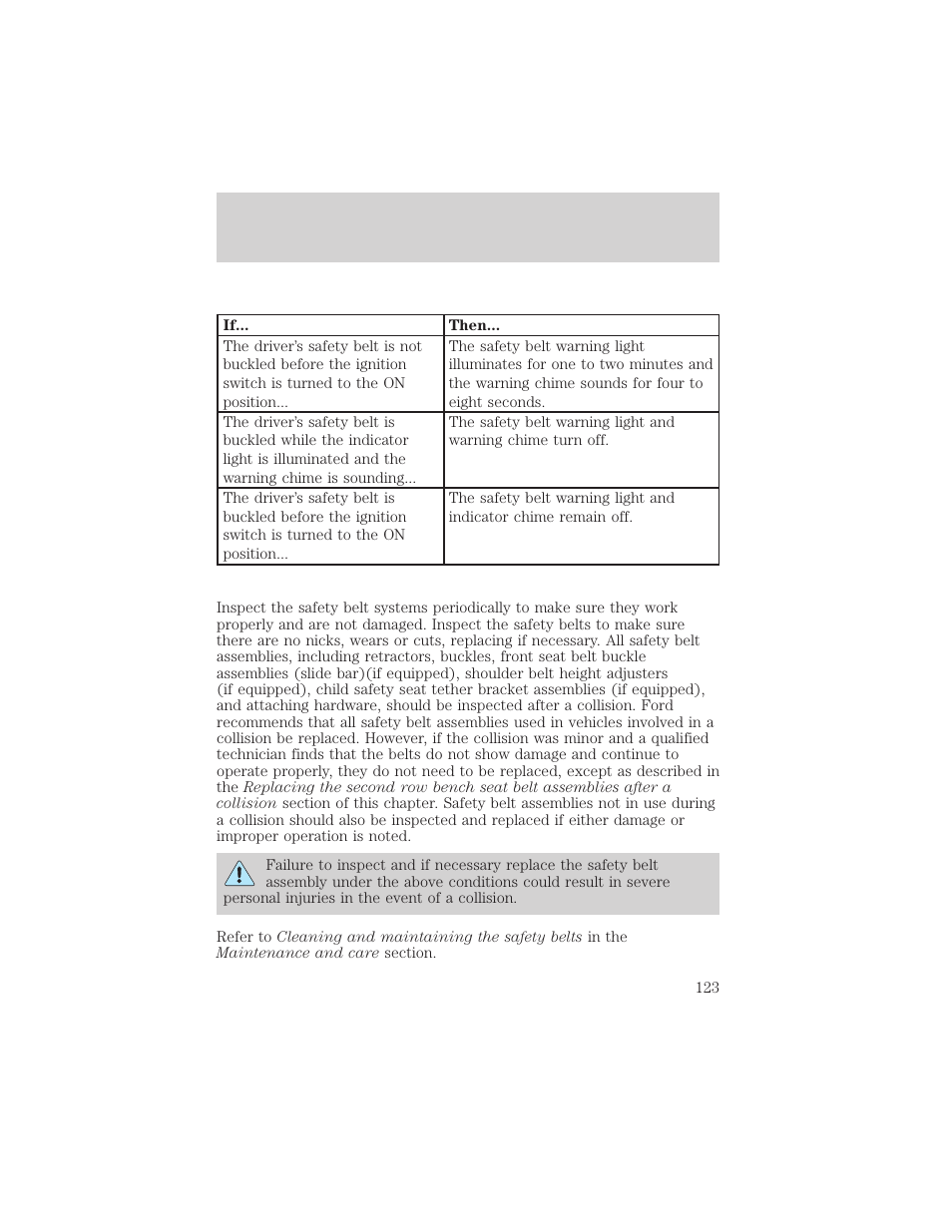 Seating and safety restraints | FORD 1999 Windstar User Manual | Page 123 / 248