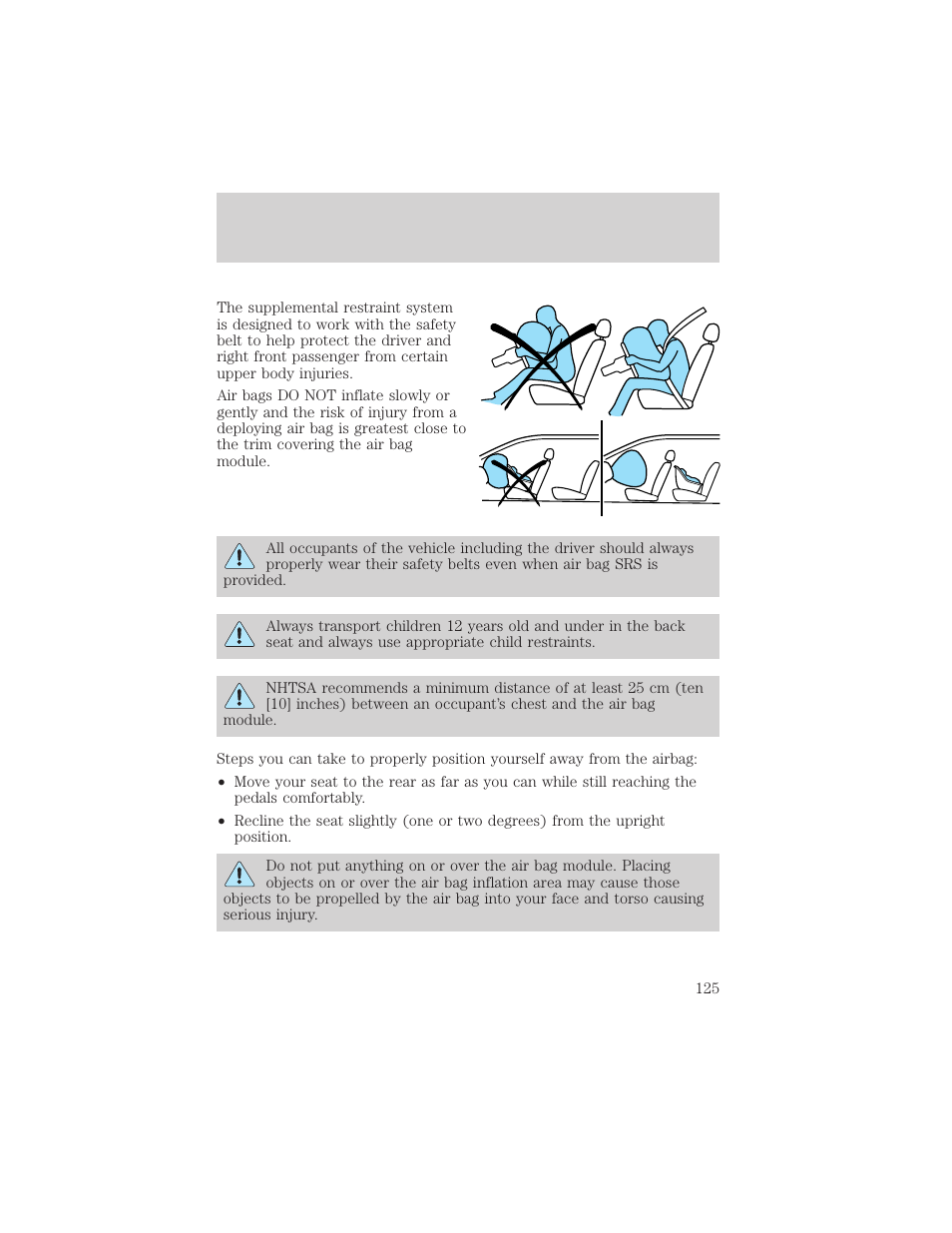 Seating and safety restraints | FORD 1999 Windstar User Manual | Page 125 / 248