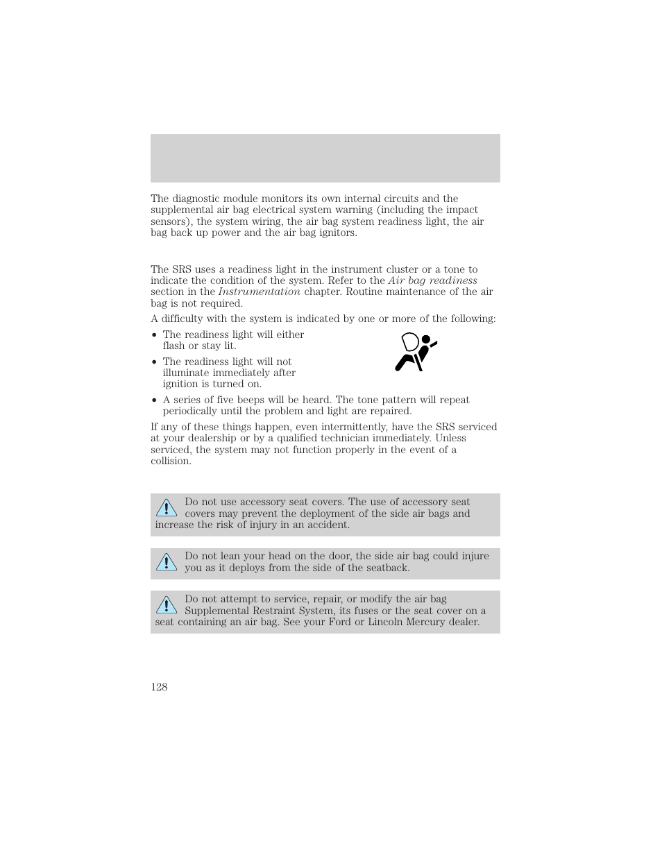 Seating and safety restraints | FORD 1999 Windstar User Manual | Page 128 / 248