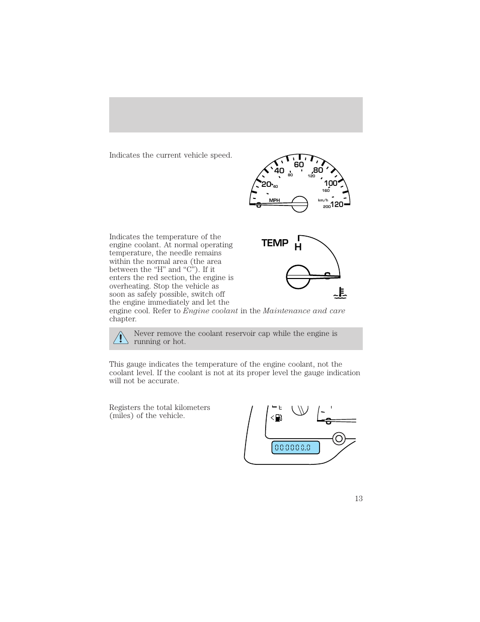 Instrumentation, Temp h | FORD 1999 Windstar User Manual | Page 13 / 248