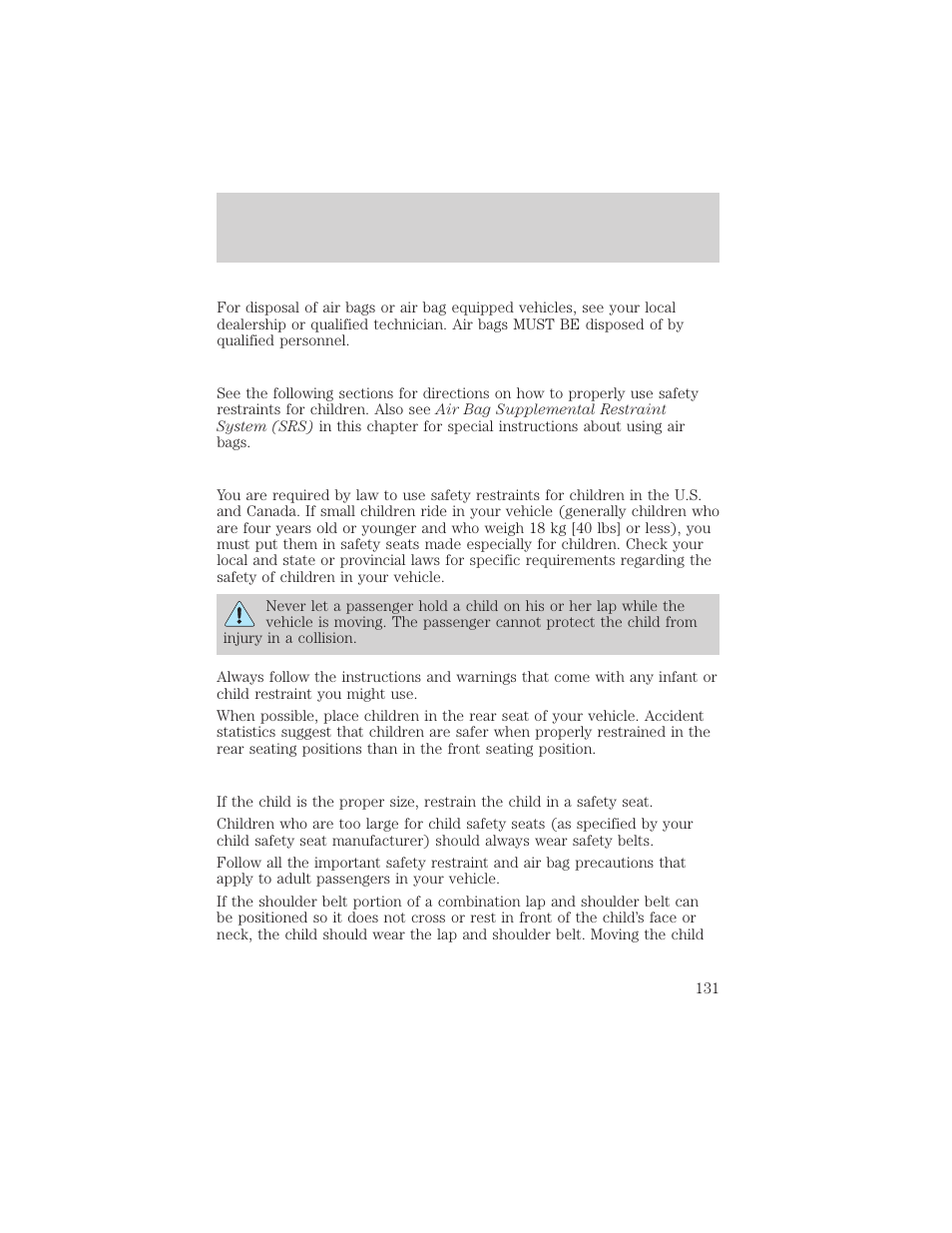 Seating and safety restraints | FORD 1999 Windstar User Manual | Page 131 / 248