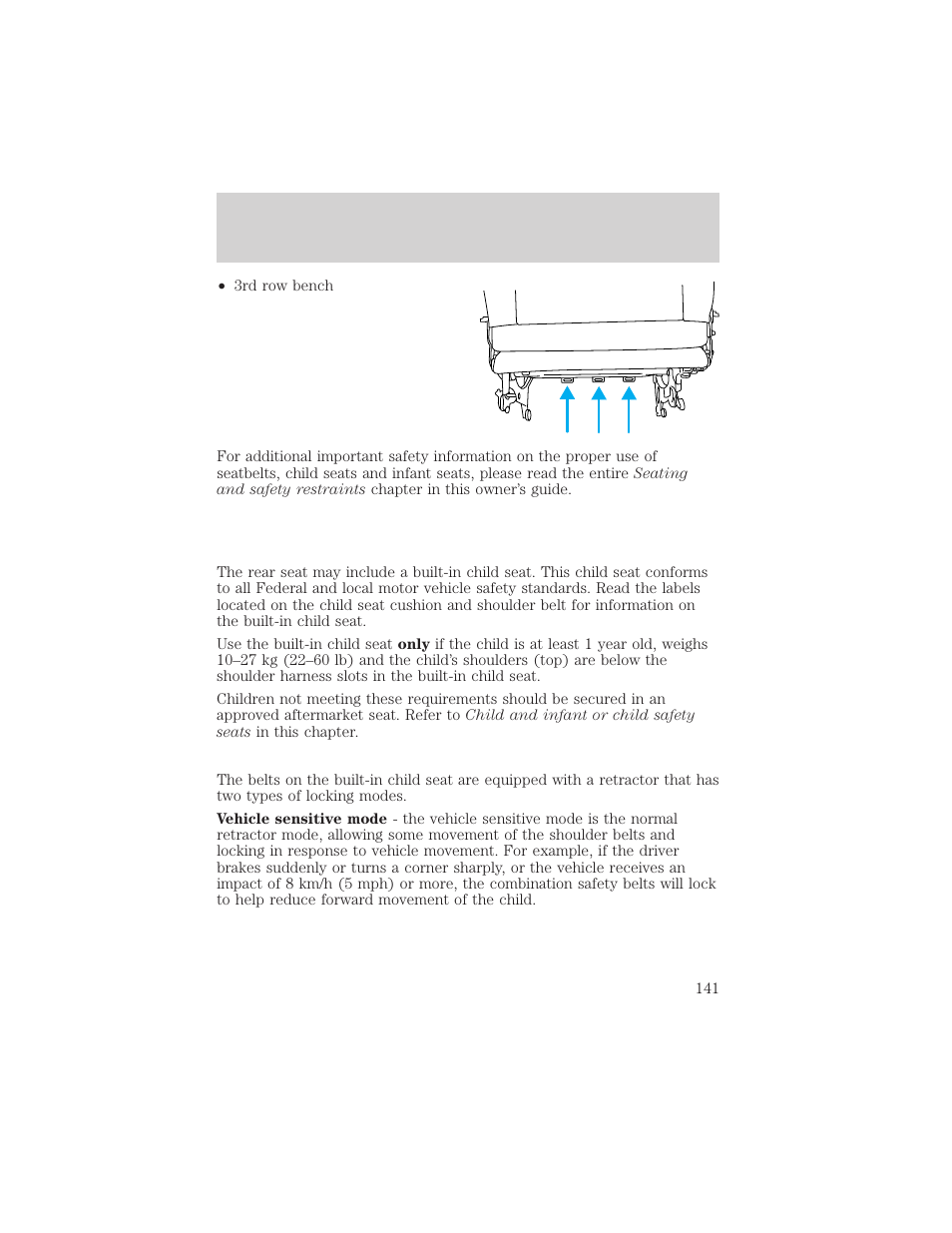Seating and safety restraints | FORD 1999 Windstar User Manual | Page 141 / 248