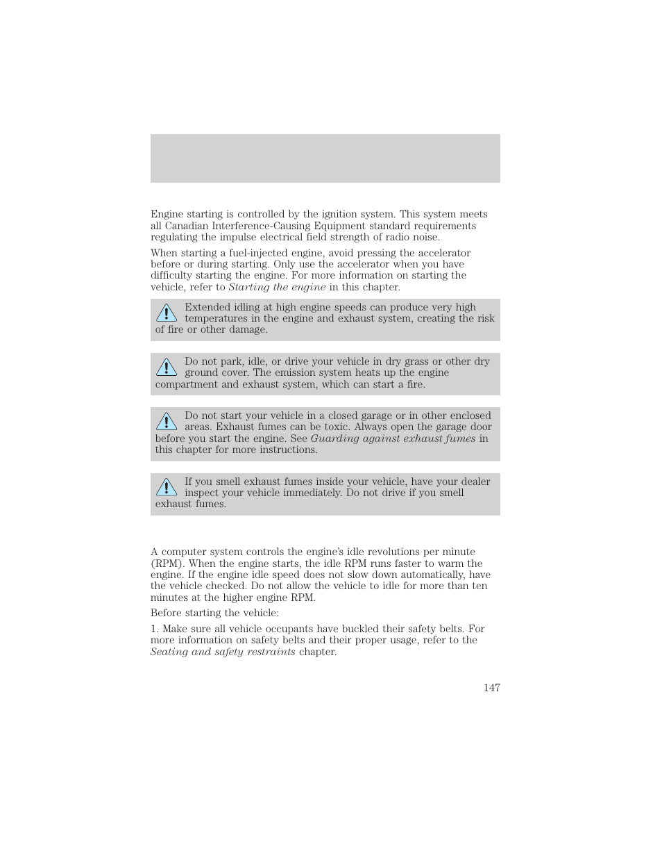 Starting | FORD 1999 Windstar User Manual | Page 147 / 248