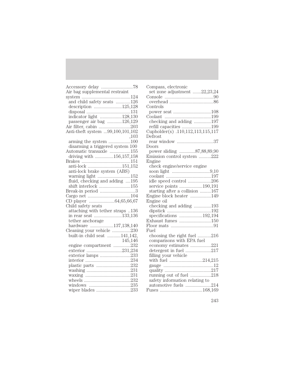 Index | FORD 1999 Windstar User Manual | Page 243 / 248