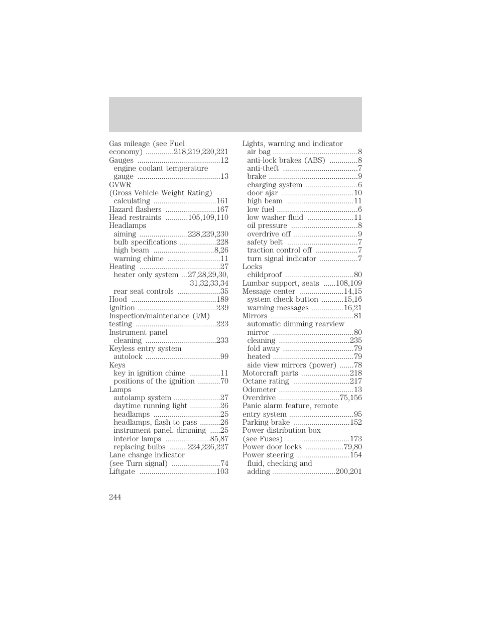 Index | FORD 1999 Windstar User Manual | Page 244 / 248