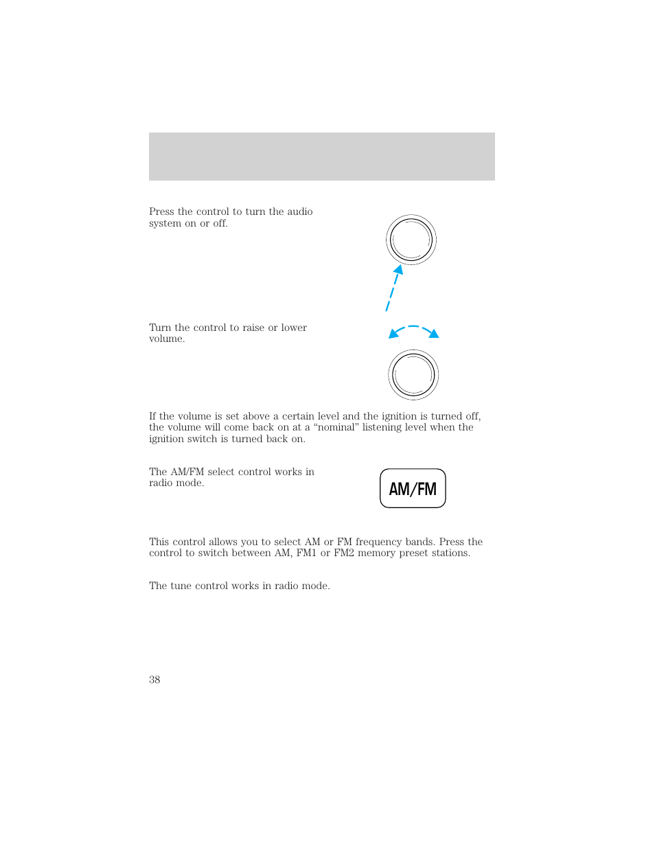 Am/fm, Controls and features | FORD 1999 Windstar User Manual | Page 38 / 248