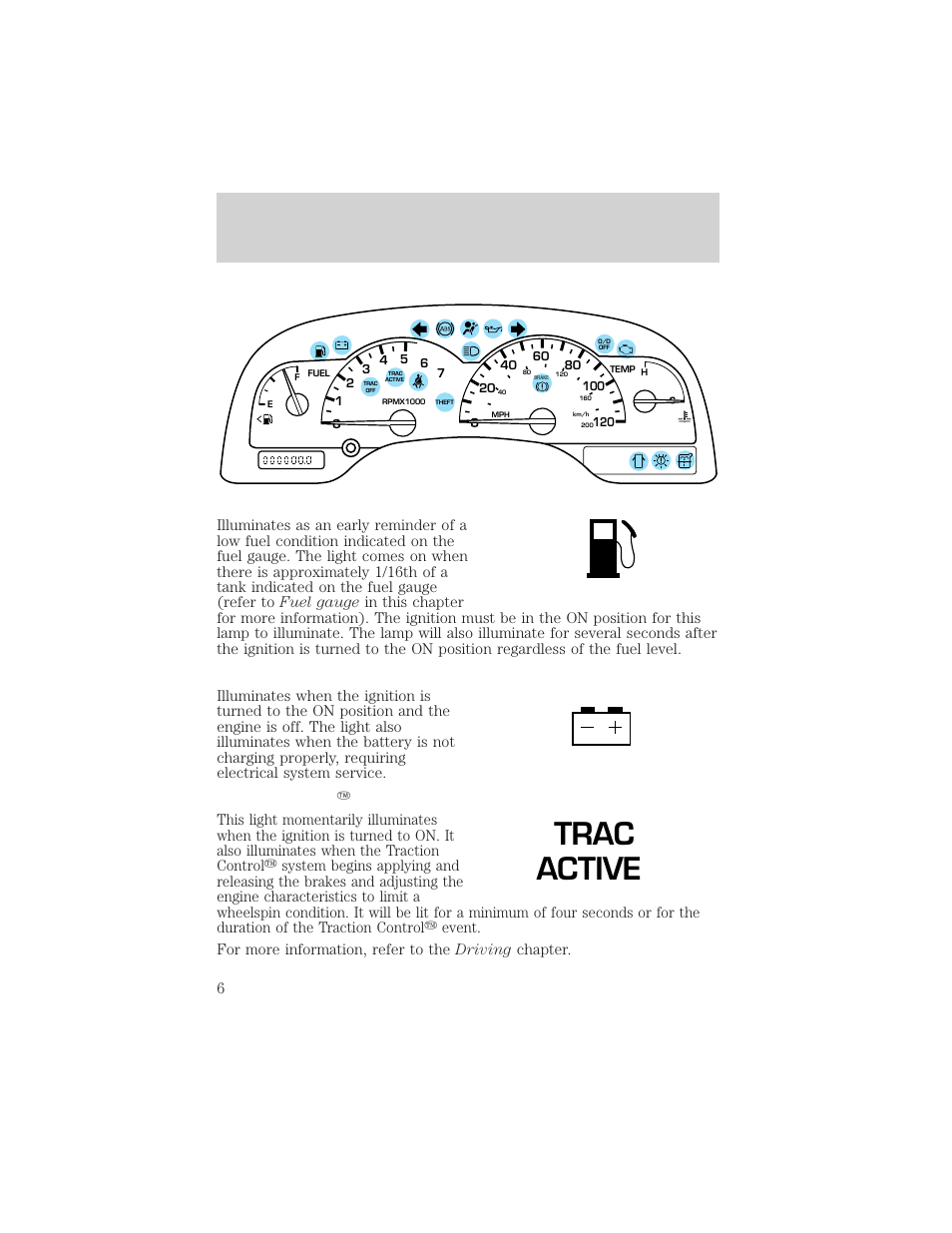Trac active, Instrumentation | FORD 1999 Windstar User Manual | Page 6 / 248