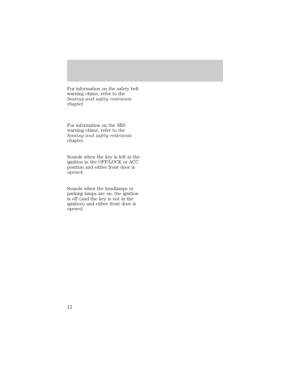 Instrumentation | FORD 1998 Escort User Manual | Page 12 / 191