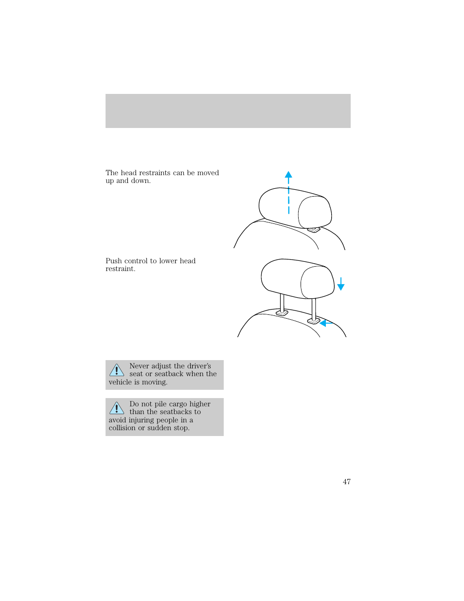 Seating and safety restraints | FORD 1998 Escort User Manual | Page 47 / 191