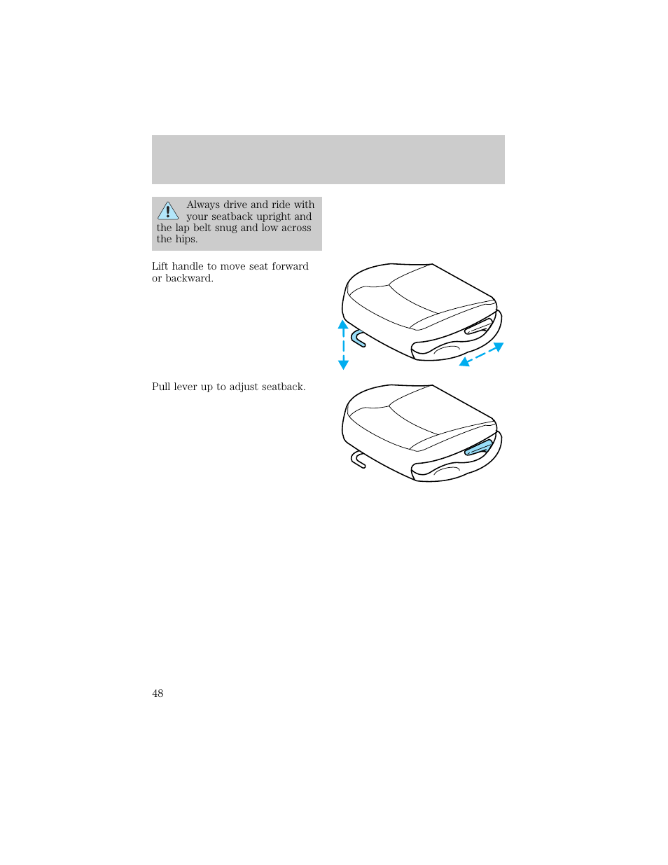 Seating and safety restraints | FORD 1998 Escort User Manual | Page 48 / 191