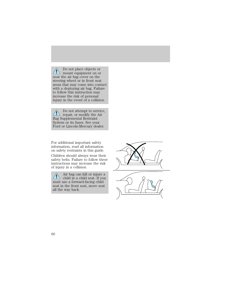 Seating and safety restraints | FORD 1998 Escort User Manual | Page 60 / 191