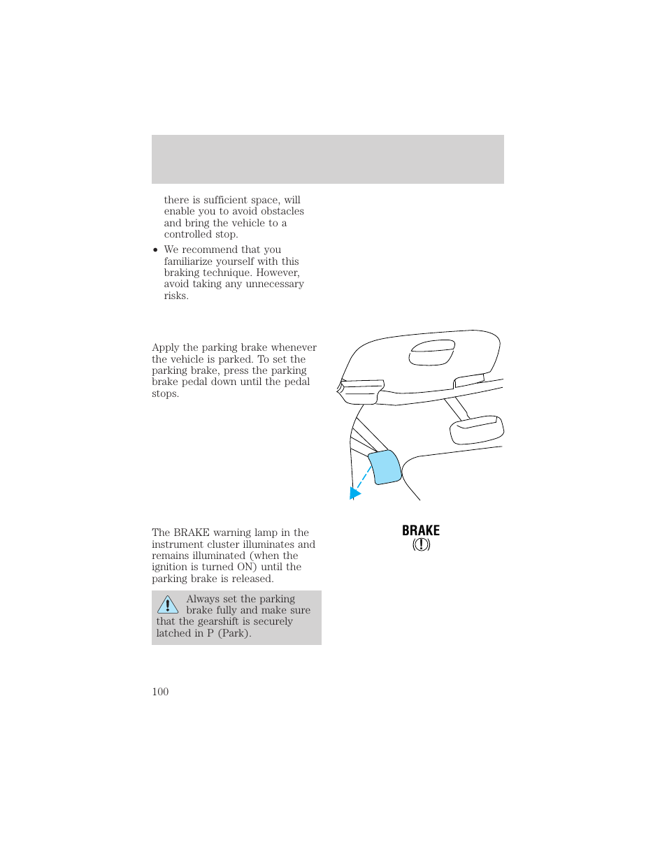 Driving, Brake | FORD 1998 Expedition User Manual | Page 100 / 216