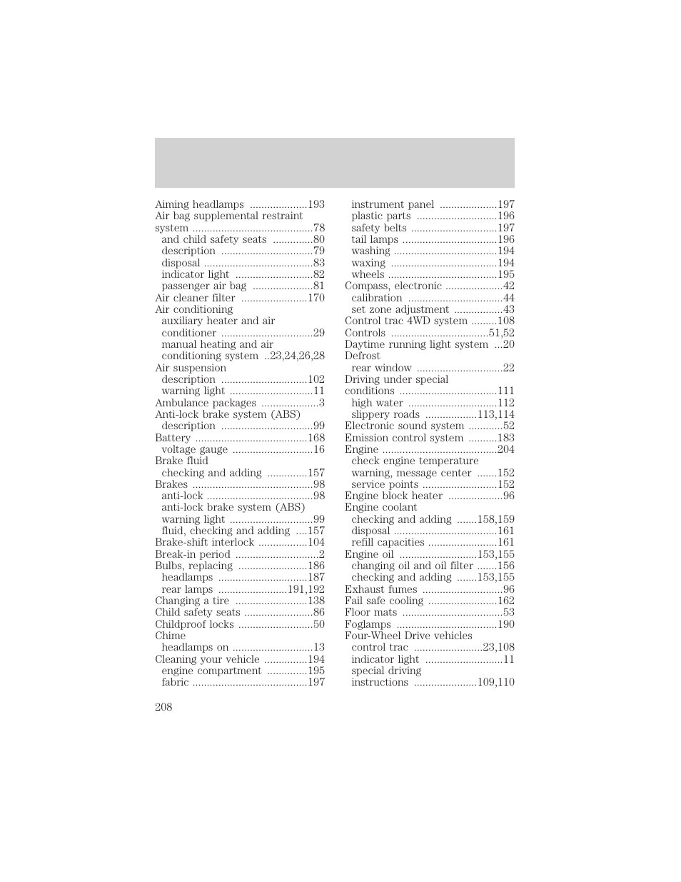 Index | FORD 1998 Expedition User Manual | Page 208 / 216